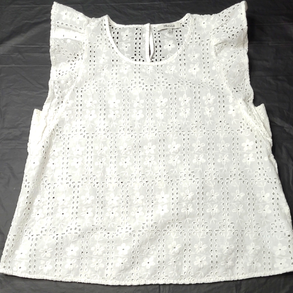 Madewell White Eyelet Floral Shell